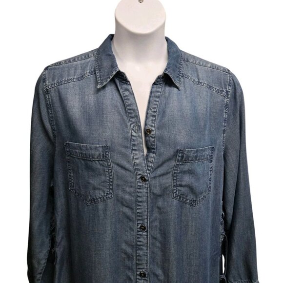 Chicos Womens 16 Shirt Dress Lyocell Chambray Denim Button Front Side Tie - Picture 6 of 9